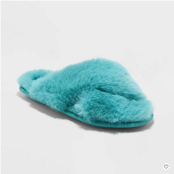 Women's Paris Crossband Fur Slippers Teal - Stars Above™ - Picture 1 of 4